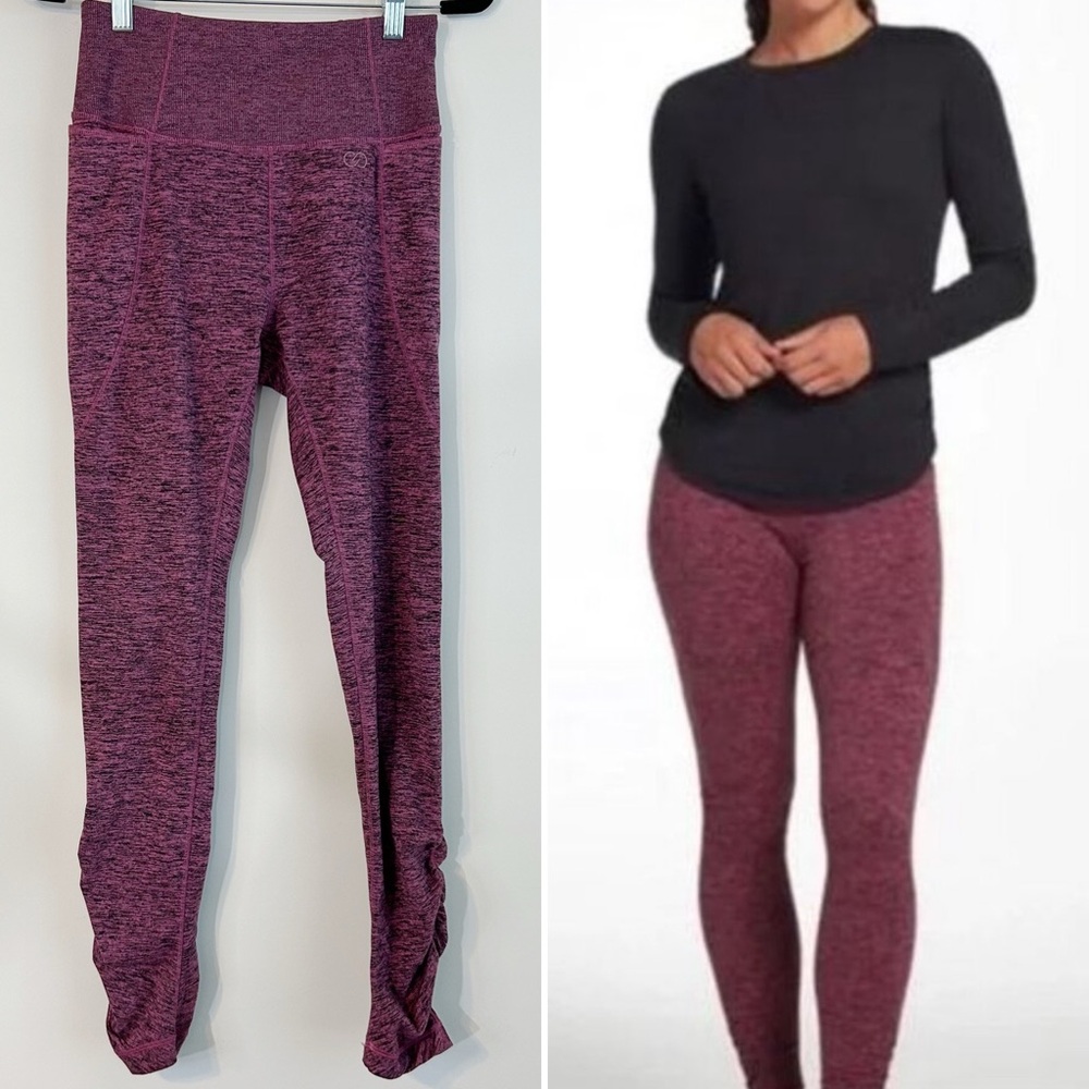 CALIA Cozy Essential Leggings Full Length Pink Black Size Small Ruched Ankle